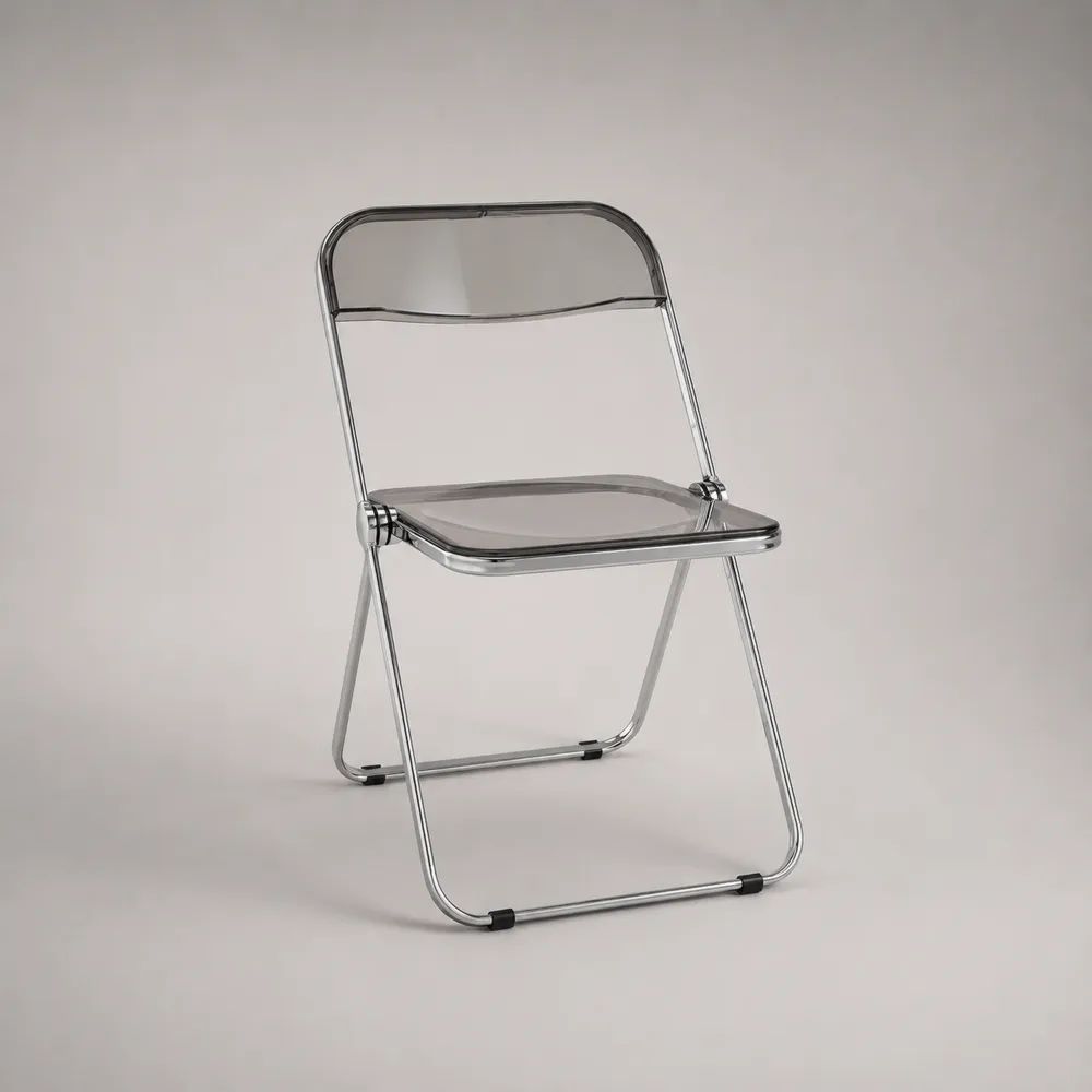 Klappstuhl aus transparentgrauem Polycarbonat mit verchromtem Stahlgestell, 47 × 50 × 75 cm