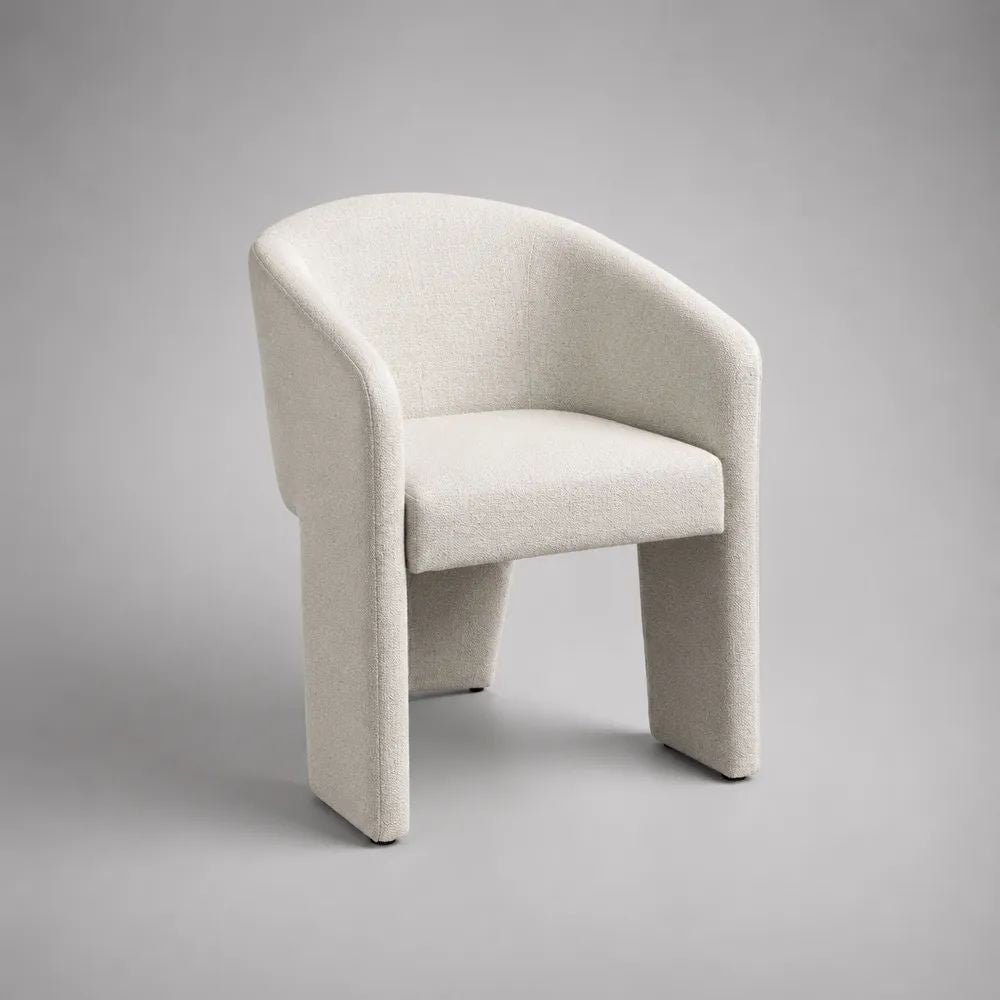 Gepolsterter Esszimmerstuhl mit Armlehnen und Bouclé-Bezug, Cremeweiß, 60 × 57 × 77 cm
