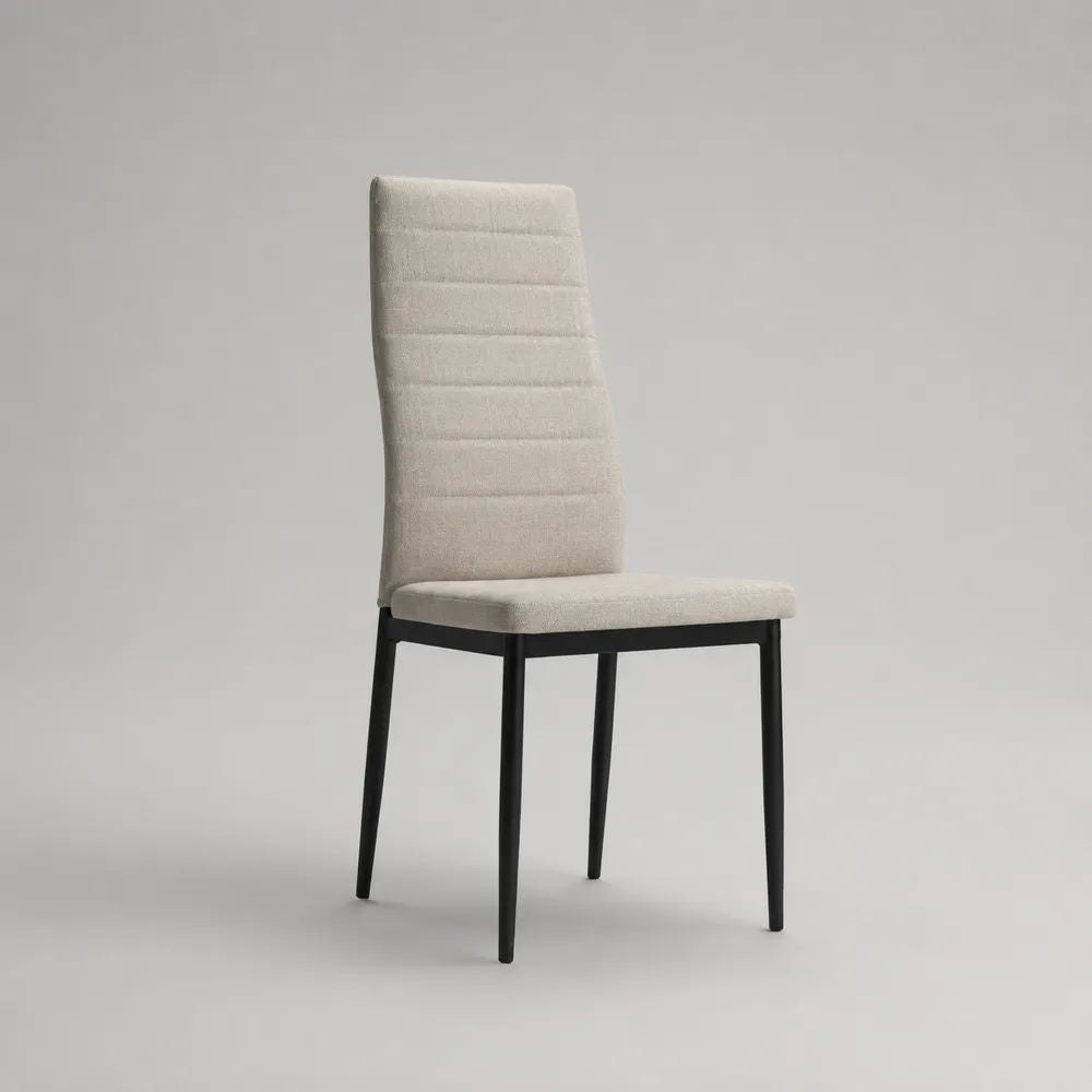 Gepolsterter Esszimmerstuhl mit Polyesterbezug und Stahlgestell, Beige/Schwarz, 45 × 55 × 96 cm