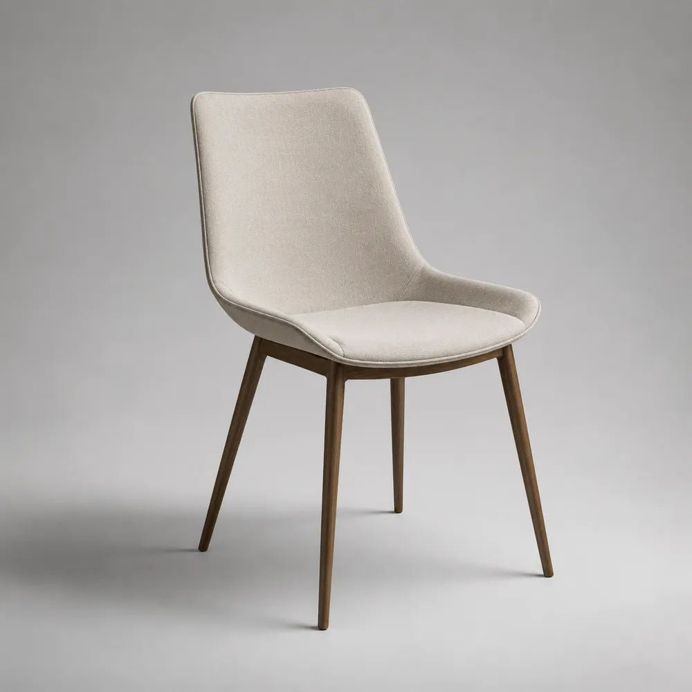 Gepolsterter Esszimmerstuhl mit Stoffbezug und Holzgestell, Beige/Braun, 52 × 59 × 84 cm