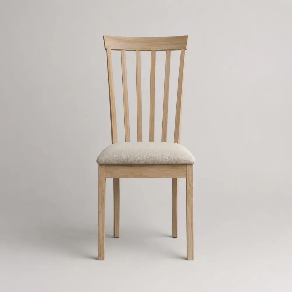 Esszimmerstuhl aus massivem Eichenholz mit Polyesterbezug, Natur/Beige, 45 × 52 × 96 cm