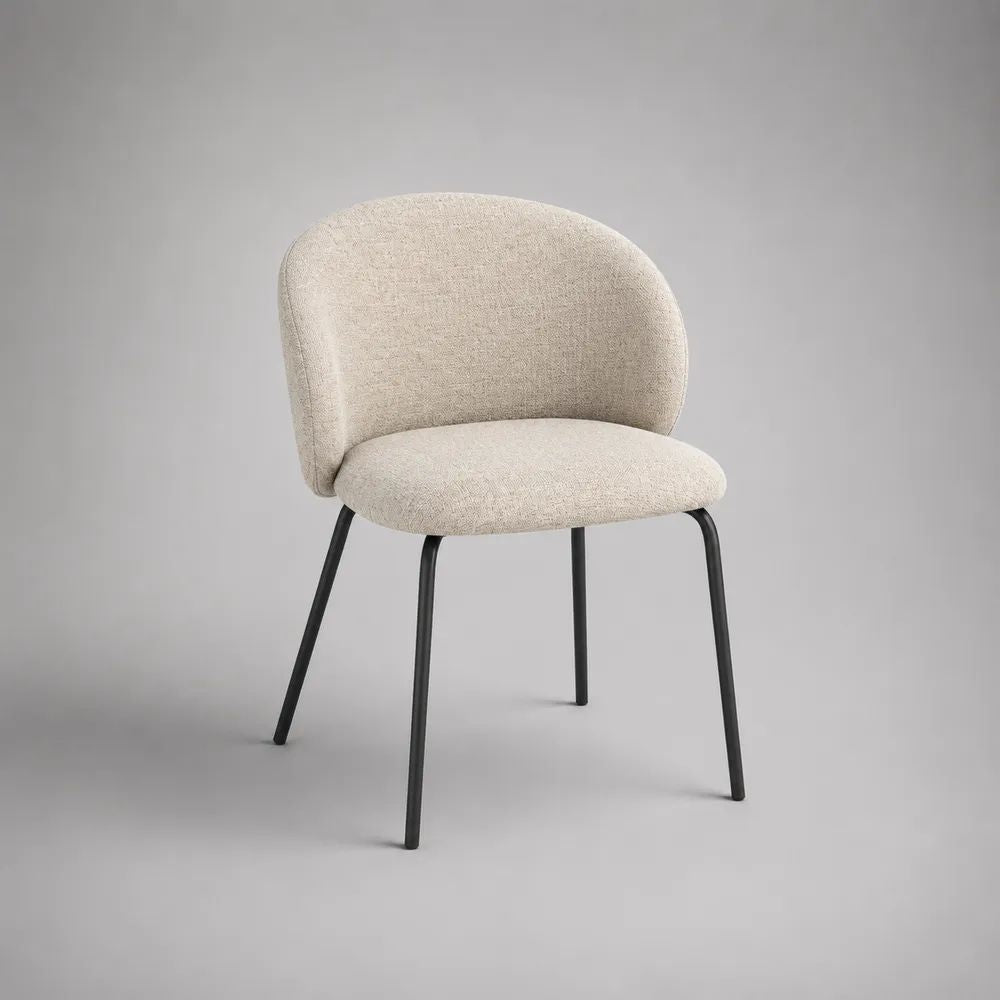 Esszimmerstuhl mit Bouclébezug und Stahlgestell, Beige/Schwarz, 55 x 58 x 80 cm