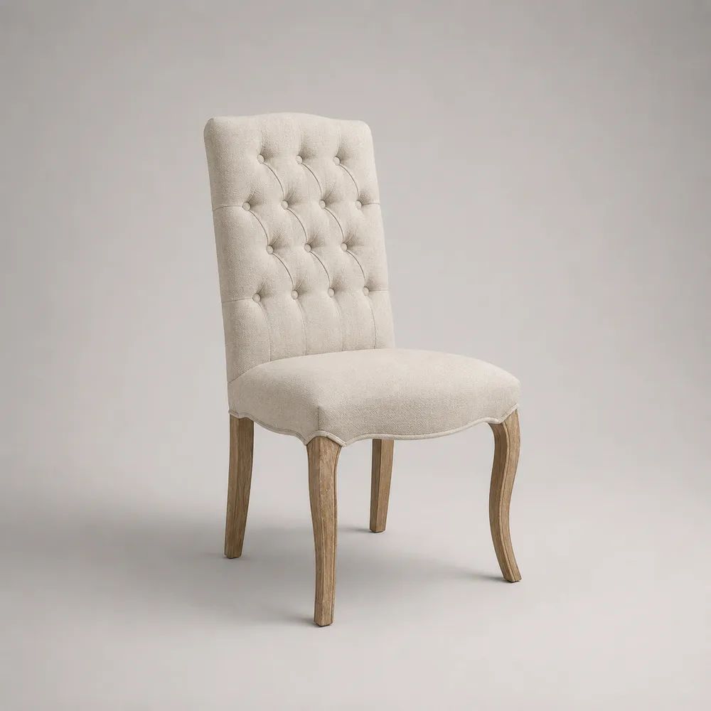 Gepolsterter Esszimmerstuhl mit Stoffbezug, Knopfheftung und Massivholzbeinen, Beige/Hellbraun, 50 × 62 × 100 cm
