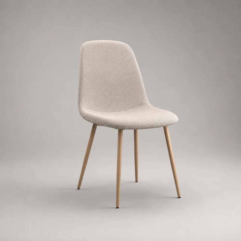 Esszimmerstuhl mit Stoffbezug und Stahlbeinen in Holzoptik, Beige/Hellbraun, 48 × 55 × 84 cm